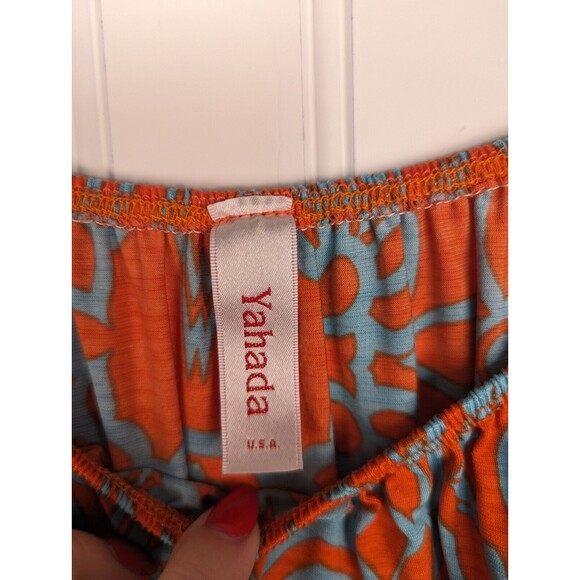 Yahada BOHO TUNIC Blouse Shirt Top Small Orange Teal Crochet LACE 3/4 Sleeve‎ - Picture 4 of 7